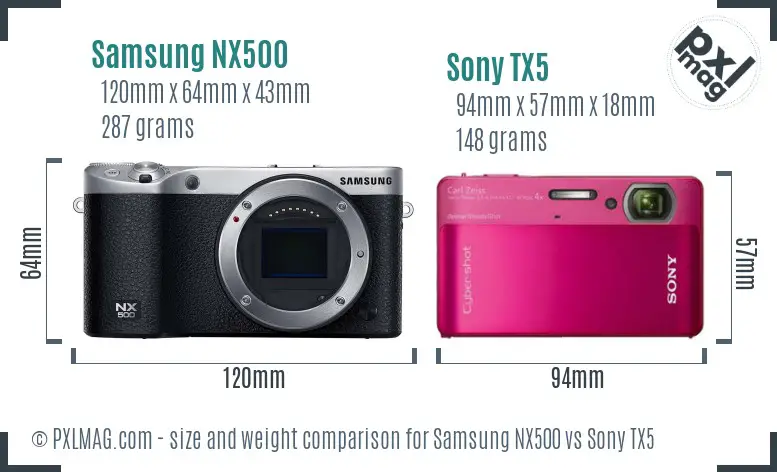 Samsung NX500 vs Sony TX5 size comparison