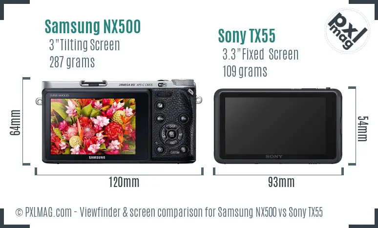 Samsung NX500 vs Sony TX55 Screen and Viewfinder comparison