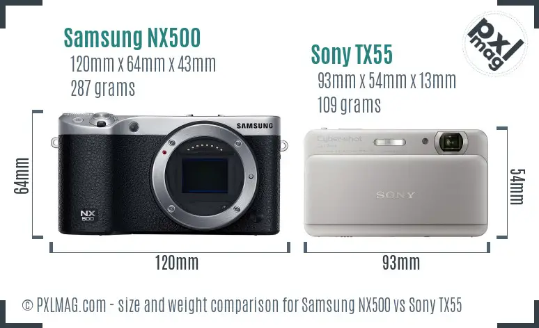 Samsung NX500 vs Sony TX55 size comparison