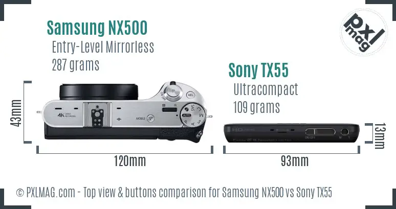 Samsung NX500 vs Sony TX55 top view buttons comparison