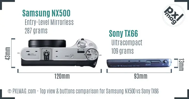 Samsung NX500 vs Sony TX66 top view buttons comparison