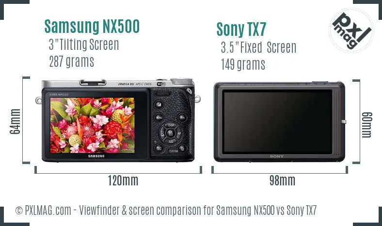 Samsung NX500 vs Sony TX7 Screen and Viewfinder comparison