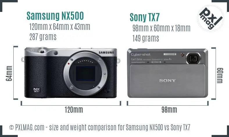 Samsung NX500 vs Sony TX7 size comparison