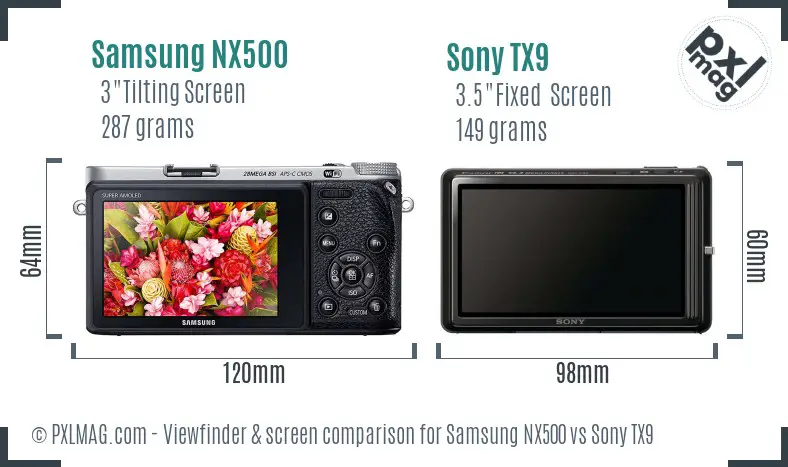 Samsung NX500 vs Sony TX9 Screen and Viewfinder comparison