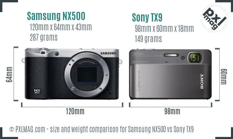 Samsung NX500 vs Sony TX9 size comparison