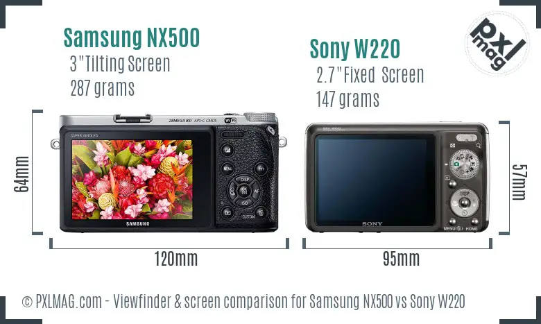 Samsung NX500 vs Sony W220 Screen and Viewfinder comparison