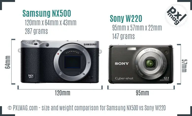Samsung NX500 vs Sony W220 size comparison