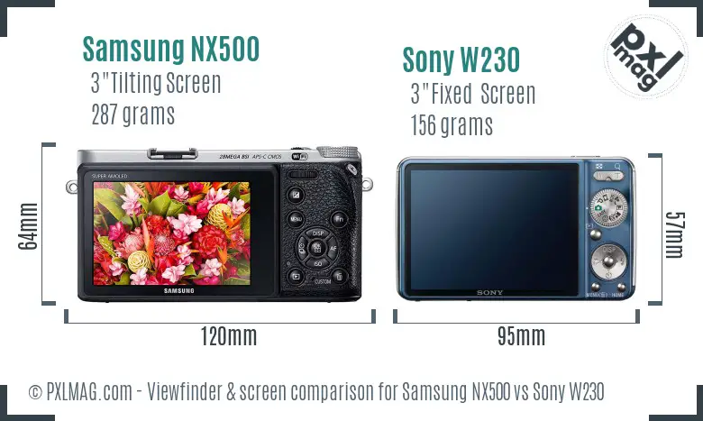 Samsung NX500 vs Sony W230 Screen and Viewfinder comparison