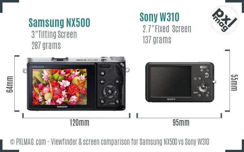 Samsung NX500 vs Sony W310 Screen and Viewfinder comparison