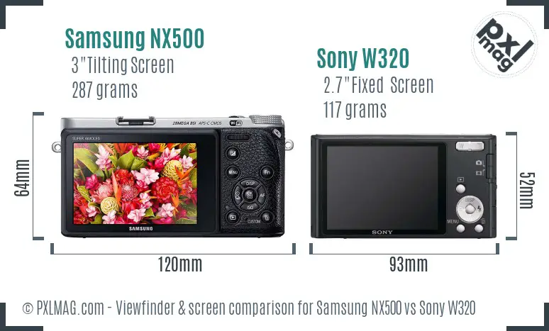 Samsung NX500 vs Sony W320 Screen and Viewfinder comparison