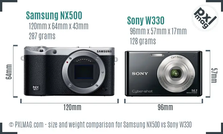 Samsung NX500 vs Sony W330 size comparison