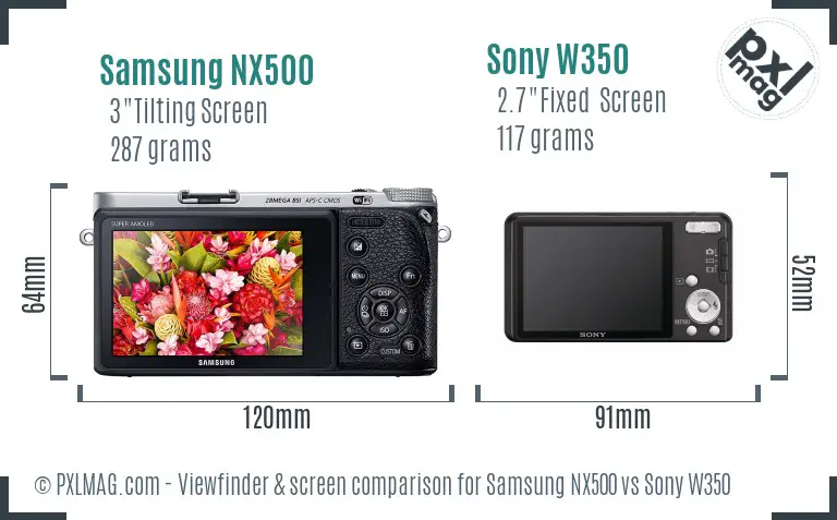 Samsung NX500 vs Sony W350 Screen and Viewfinder comparison