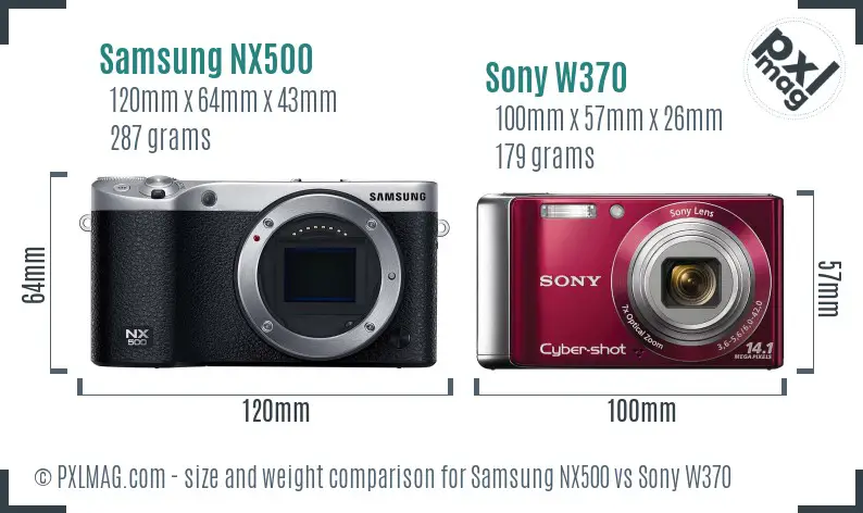 Samsung NX500 vs Sony W370 size comparison