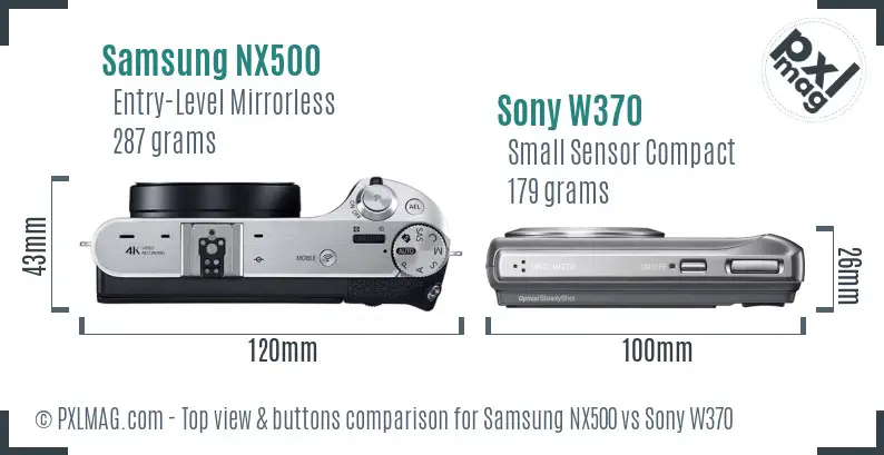 Samsung NX500 vs Sony W370 top view buttons comparison
