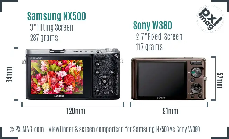 Samsung NX500 vs Sony W380 Screen and Viewfinder comparison