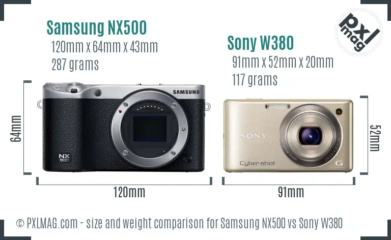 Samsung NX500 vs Sony W380 size comparison