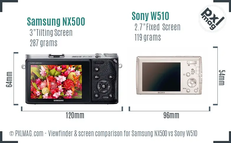 Samsung NX500 vs Sony W510 Screen and Viewfinder comparison