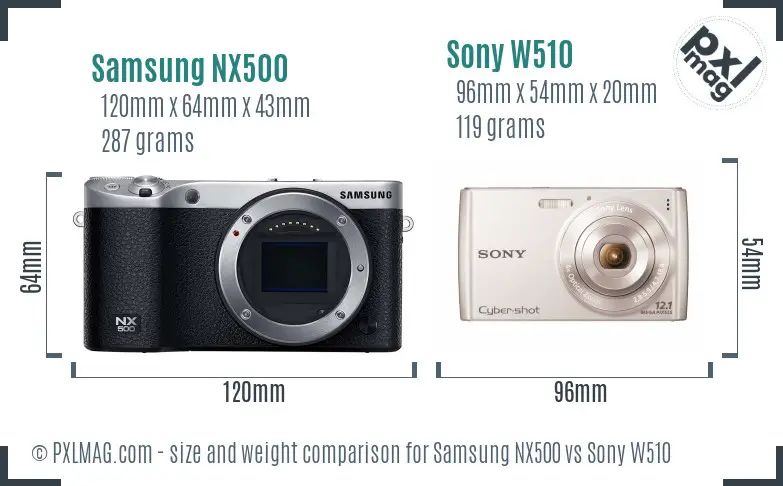 Samsung NX500 vs Sony W510 size comparison