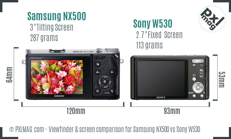 Samsung NX500 vs Sony W530 Screen and Viewfinder comparison