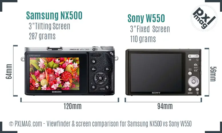 Samsung NX500 vs Sony W550 Screen and Viewfinder comparison