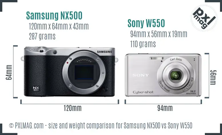 Samsung NX500 vs Sony W550 size comparison