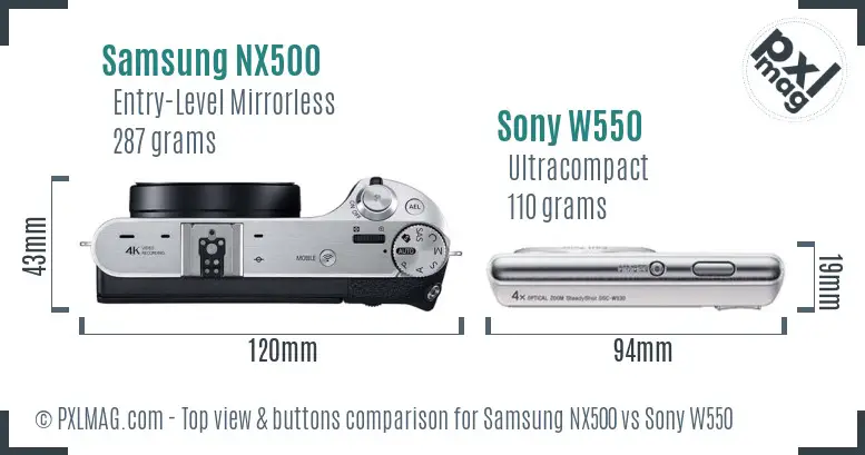 Samsung NX500 vs Sony W550 top view buttons comparison