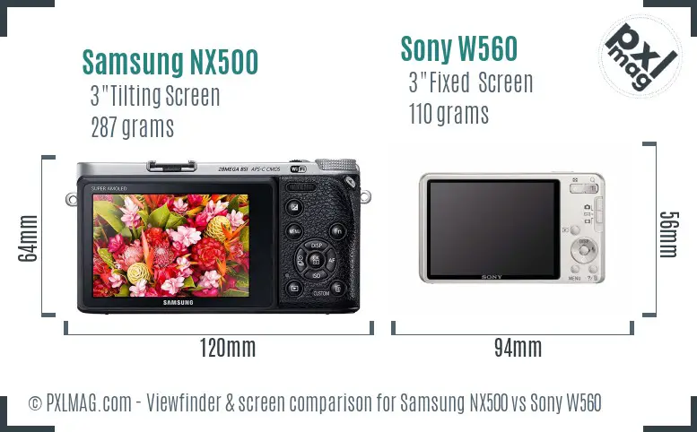 Samsung NX500 vs Sony W560 Screen and Viewfinder comparison