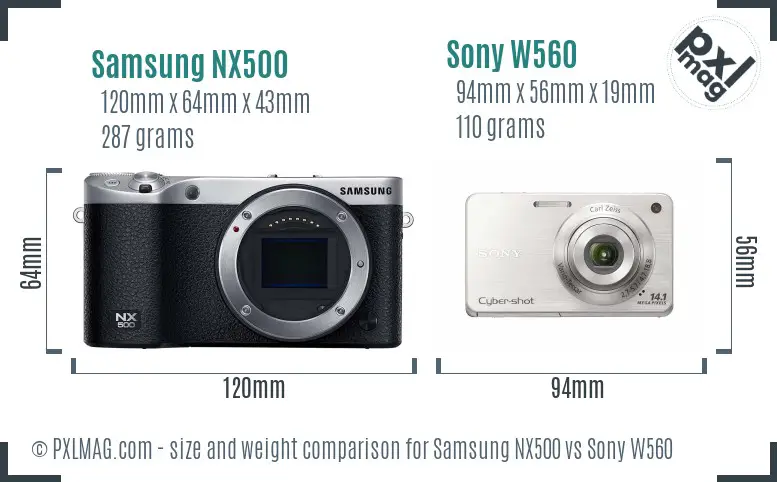 Samsung NX500 vs Sony W560 size comparison