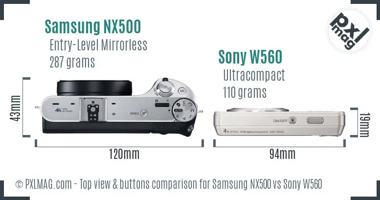 Samsung NX500 vs Sony W560 top view buttons comparison