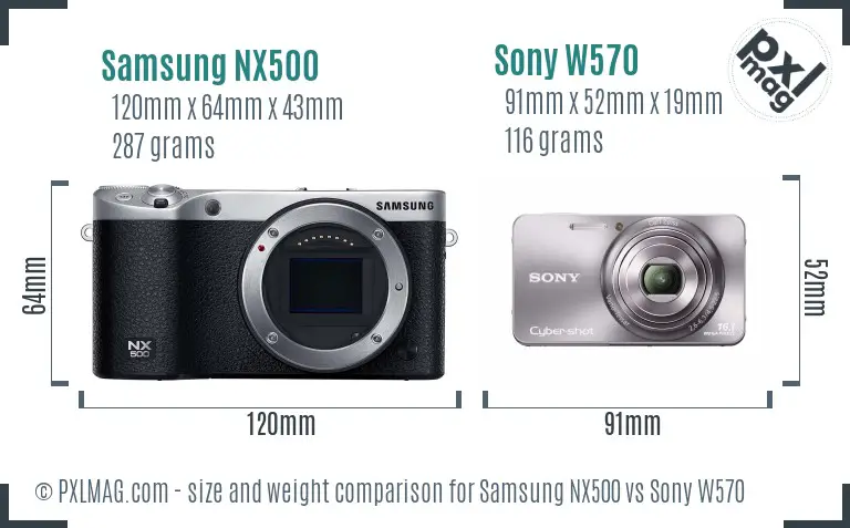 Samsung NX500 vs Sony W570 size comparison