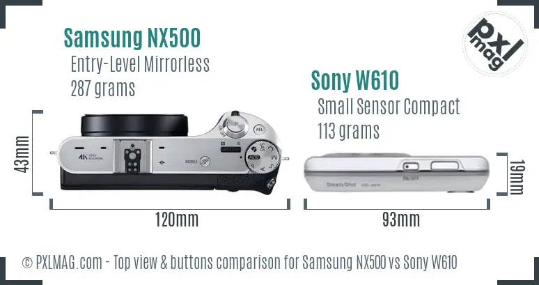 Samsung NX500 vs Sony W610 top view buttons comparison