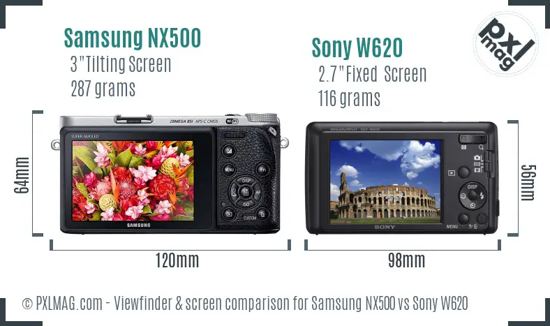 Samsung NX500 vs Sony W620 Screen and Viewfinder comparison