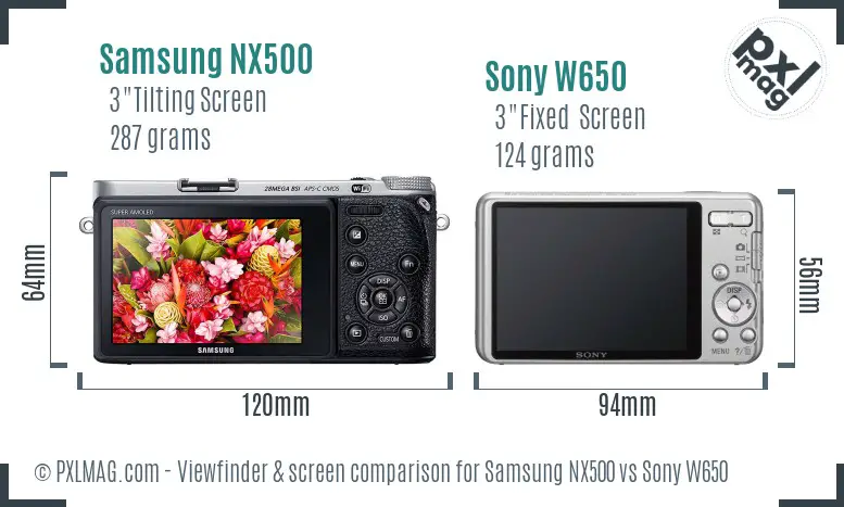 Samsung NX500 vs Sony W650 Screen and Viewfinder comparison