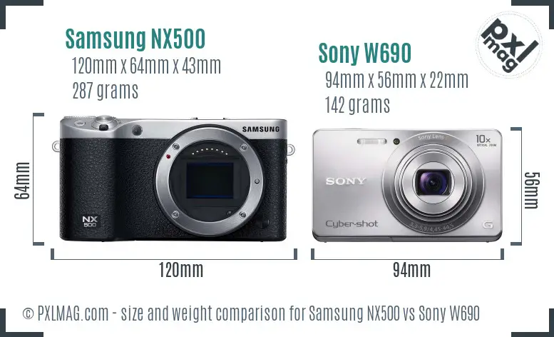 Samsung NX500 vs Sony W690 size comparison