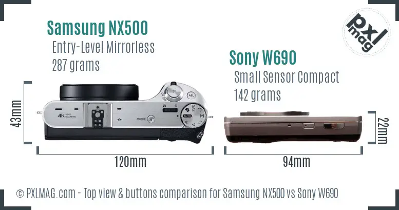 Samsung NX500 vs Sony W690 top view buttons comparison