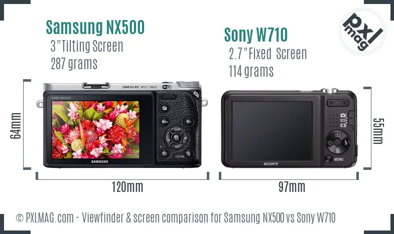 Samsung NX500 vs Sony W710 Screen and Viewfinder comparison