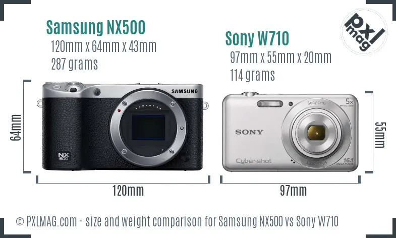 Samsung NX500 vs Sony W710 size comparison