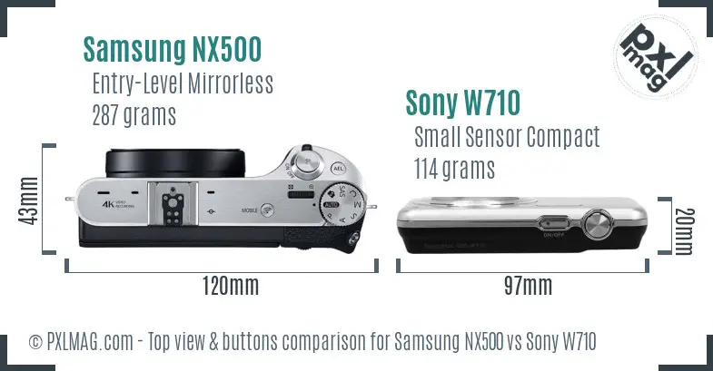 Samsung NX500 vs Sony W710 top view buttons comparison