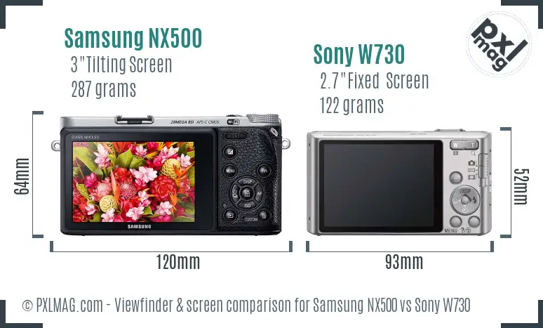 Samsung NX500 vs Sony W730 Screen and Viewfinder comparison