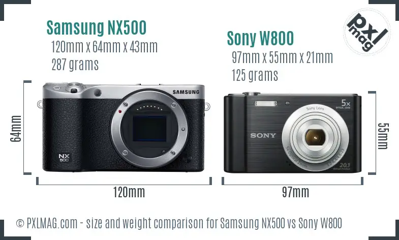 Samsung NX500 vs Sony W800 size comparison