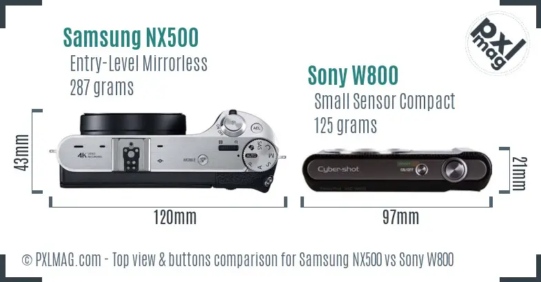Samsung NX500 vs Sony W800 top view buttons comparison