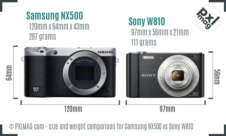 Samsung NX500 vs Sony W810 size comparison