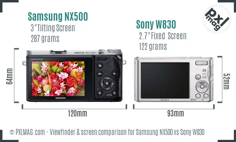Samsung NX500 vs Sony W830 Screen and Viewfinder comparison