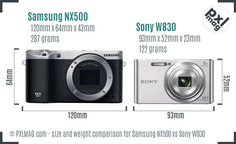 Samsung NX500 vs Sony W830 size comparison