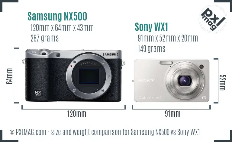 Samsung NX500 vs Sony WX1 size comparison