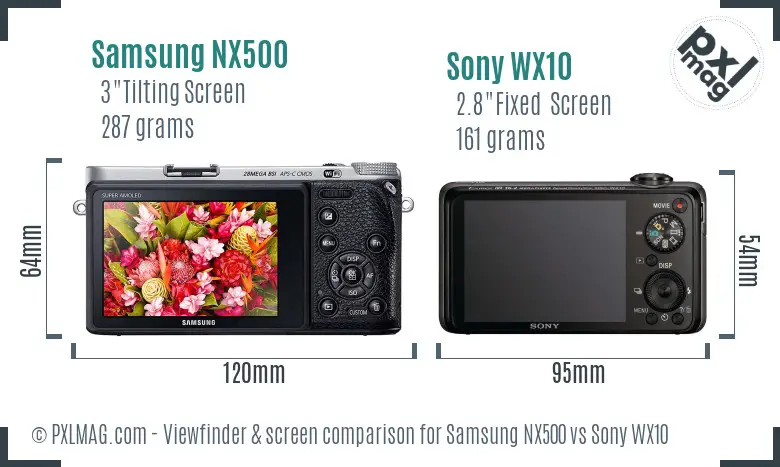 Samsung NX500 vs Sony WX10 Screen and Viewfinder comparison