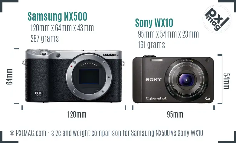 Samsung NX500 vs Sony WX10 size comparison