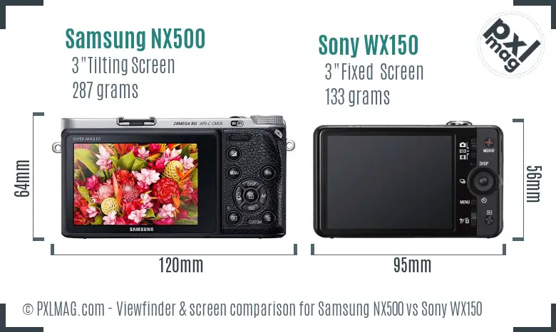Samsung NX500 vs Sony WX150 Screen and Viewfinder comparison