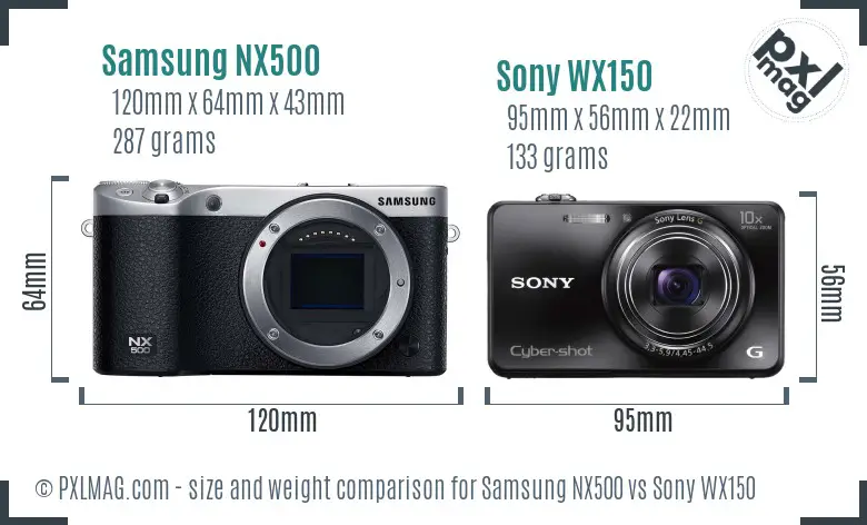 Samsung NX500 vs Sony WX150 size comparison