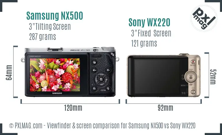 Samsung NX500 vs Sony WX220 Screen and Viewfinder comparison